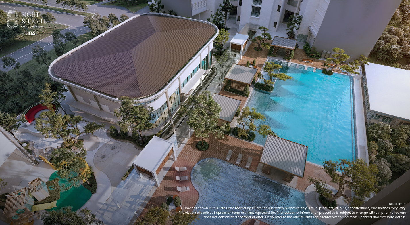 Aerial view of the resort-style pool deck